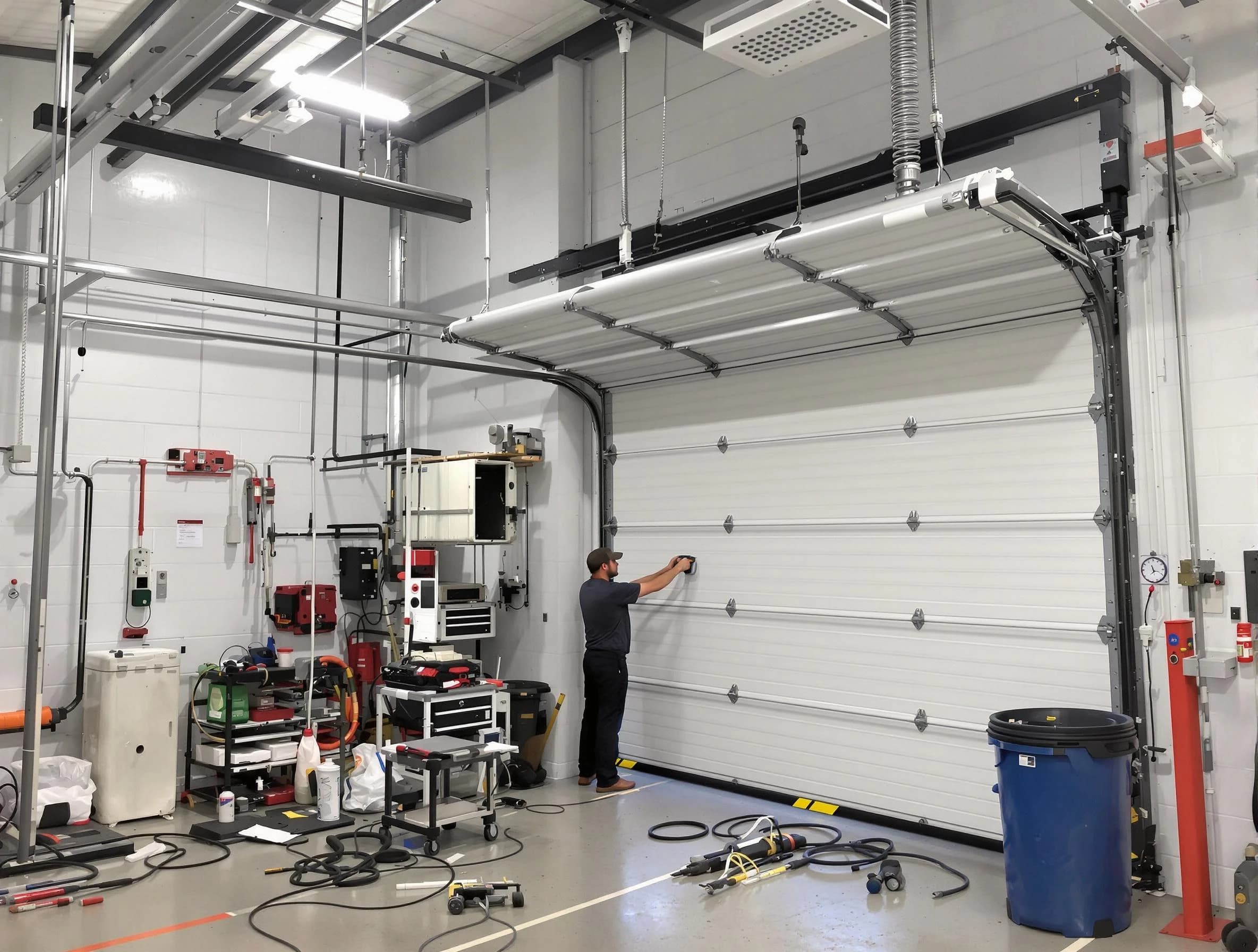 Lexington Garage Door Repair certified technician performing commercial door repair at a Lexington business facility