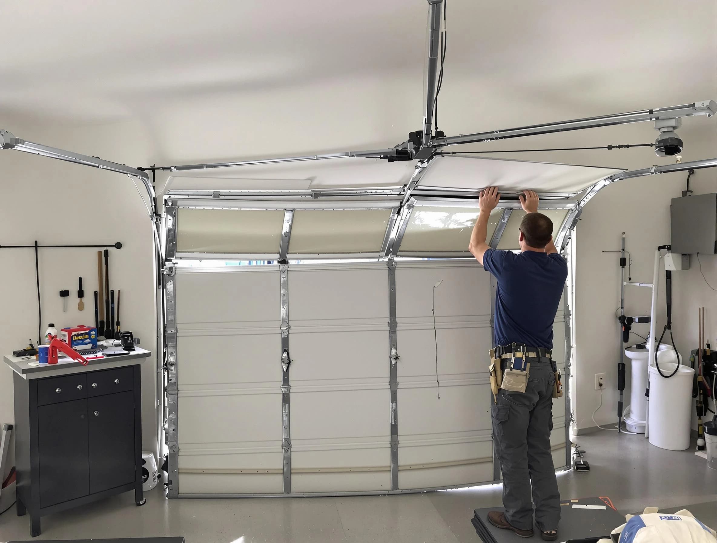 Lexington Garage Door Repair specialist performing precise section replacement on Lexington garage door