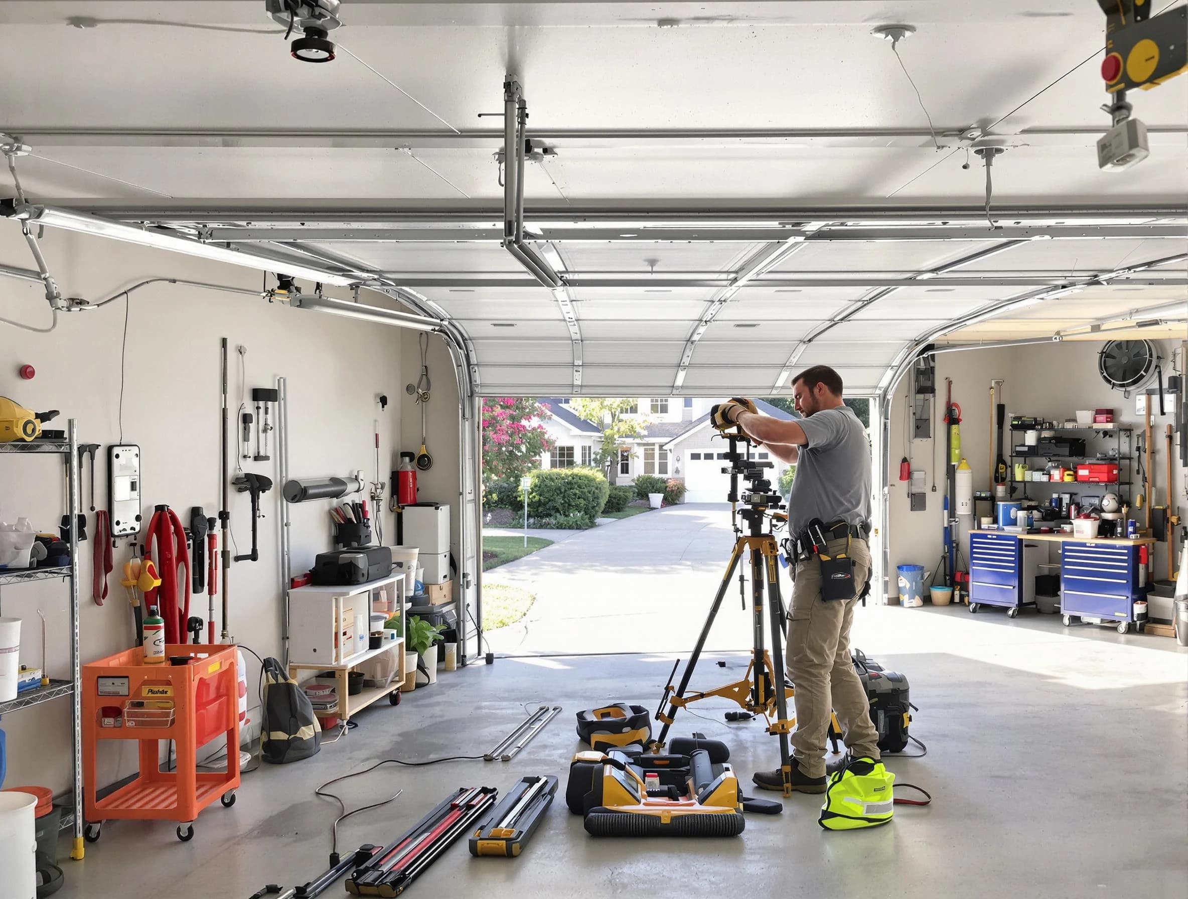 Lexington Garage Door Repair specialist performing laser-guided track alignment in Lexington