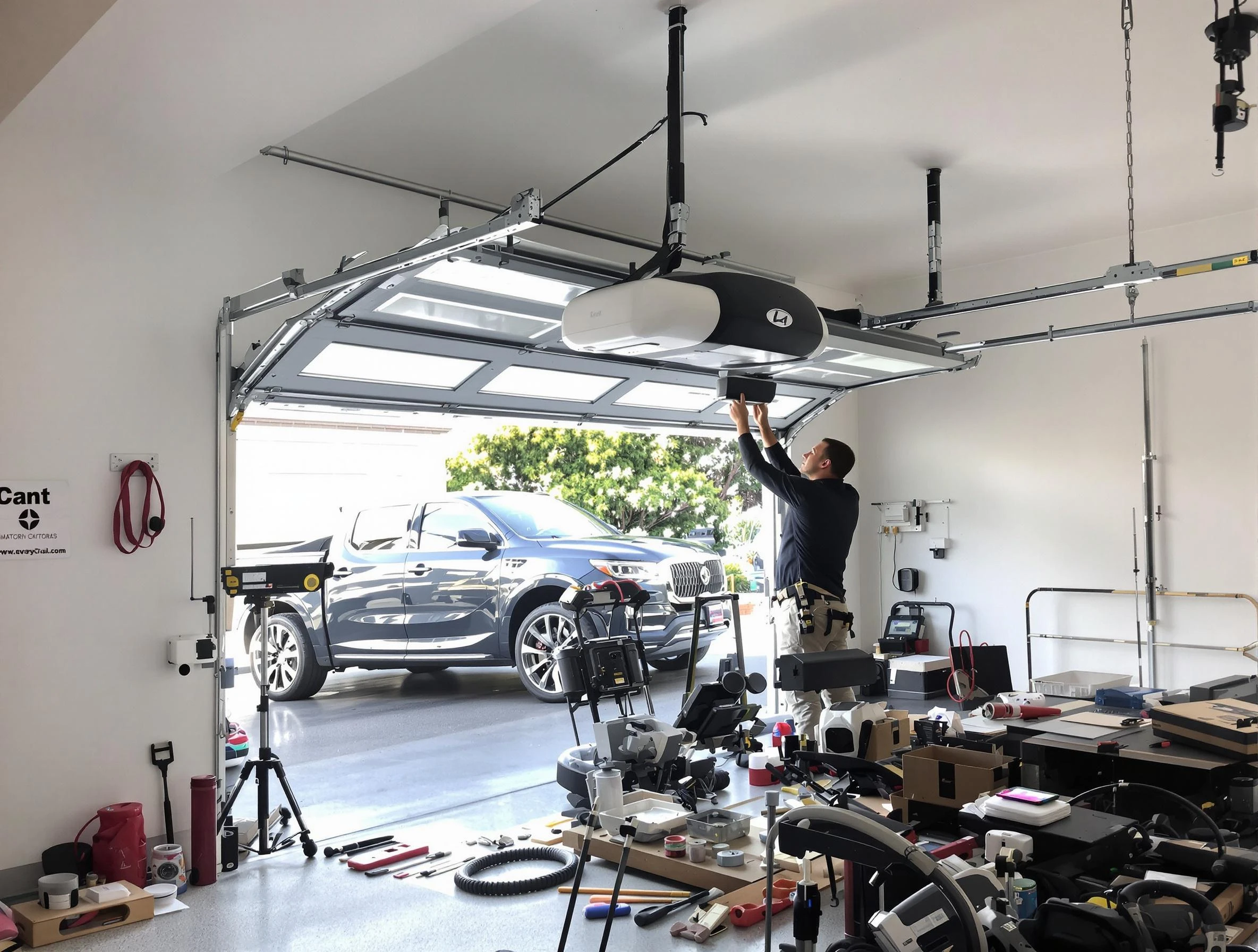 Lexington Garage Door Repair specialist installing smart garage door opener system in Lexington home