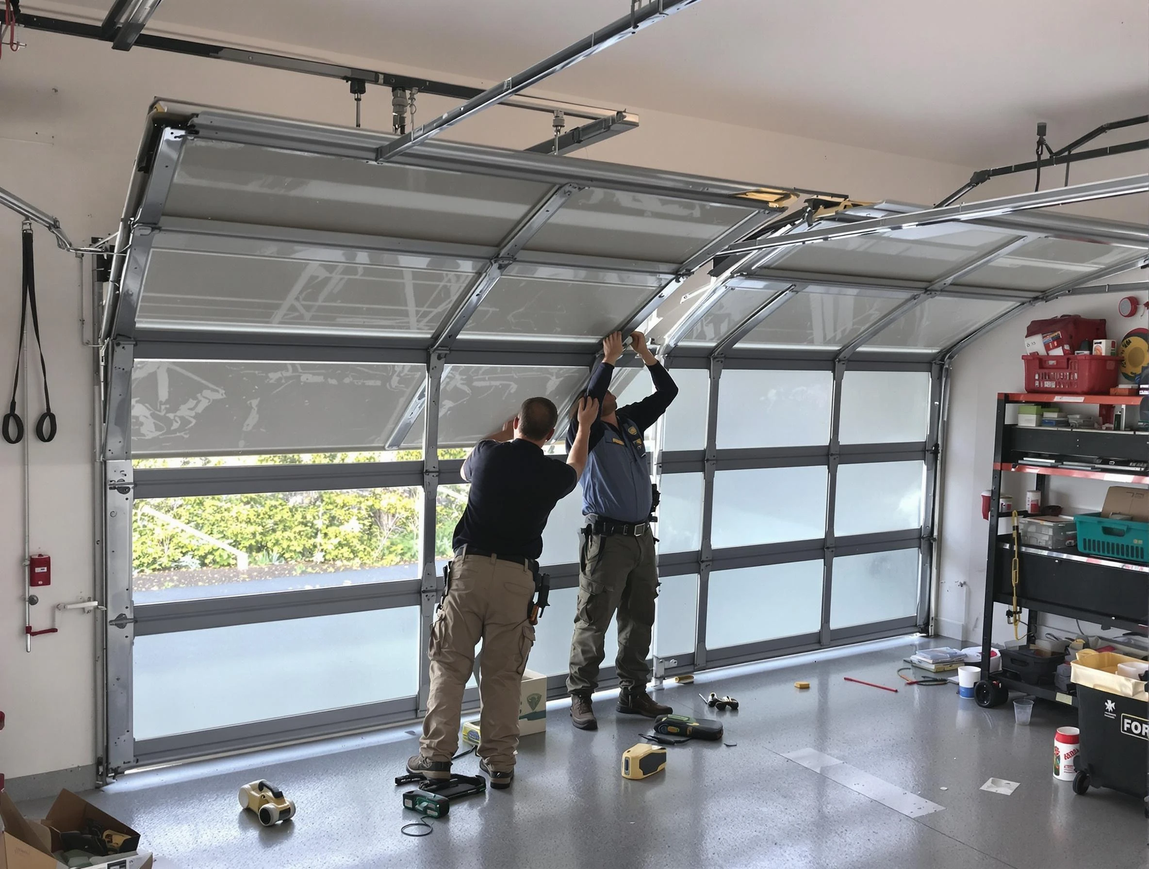 Lexington Garage Door Repair expert performing precise panel replacement on Lexington garage door
